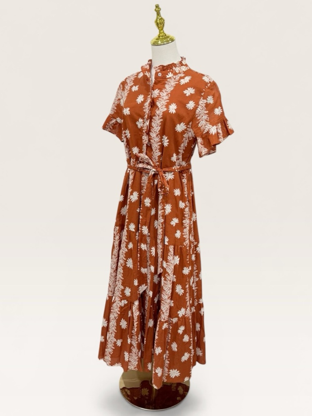 J. Marie Aubrey Burnt Orange Floral Button Up Belted Cotton Midi Dress NWT $180 - Picture 12 of 16